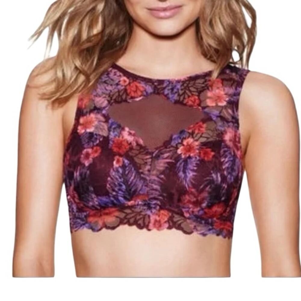 Pink by Victoria's Secret women's large lace bralette pink floral padded bra